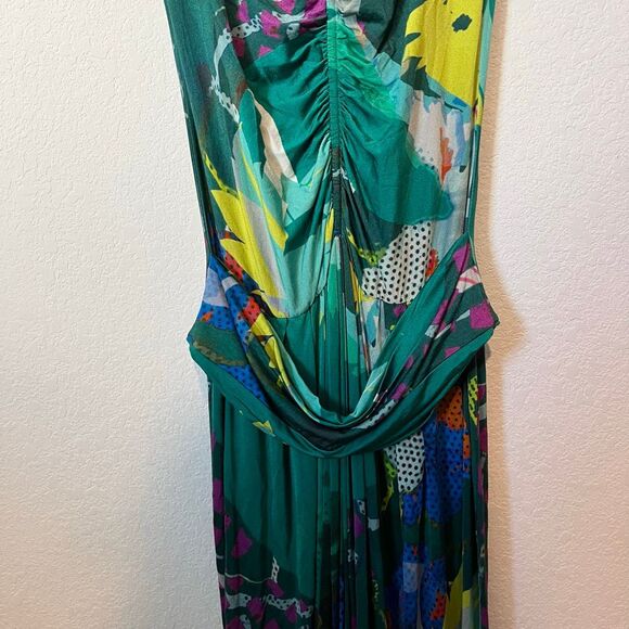 Etro Milano Turquoise Green Abstract Floral Ruched Maxi Dress Women's 46 US 10 - Picture 3 of 7